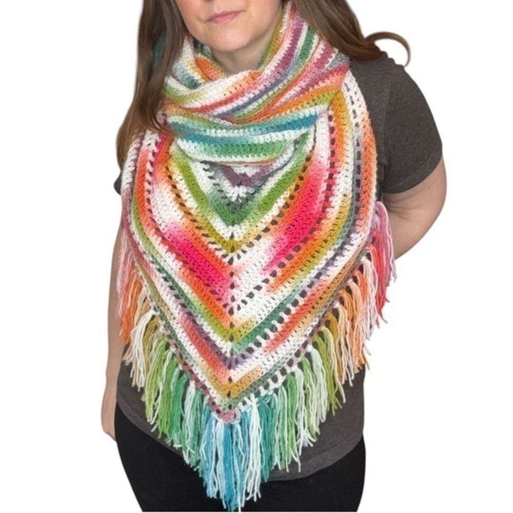 Handcrafted Crochet Hooded Cowl Scarf‎ With Fringe New Handmade by Seller Knit